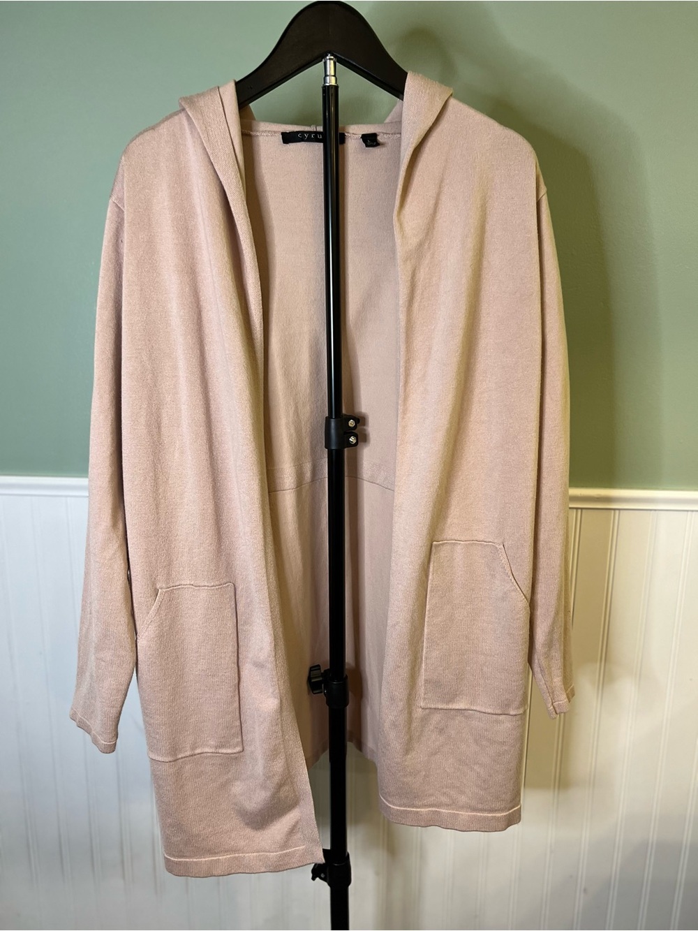 Cyrus Hooded Open-Front Cardigan Jacket - Blush Pink. Size L